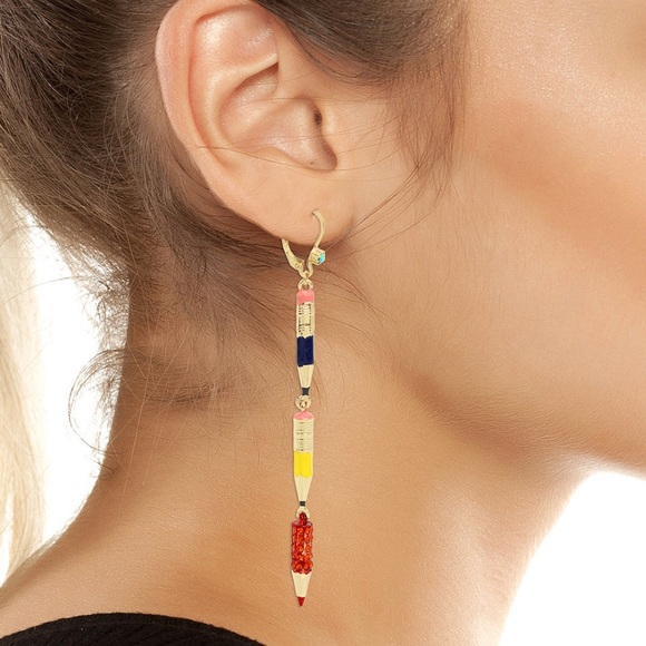 New Betsey-Johnson Faux Stone Pencil Mismatch Linear Earrings - Picture 3 of 7